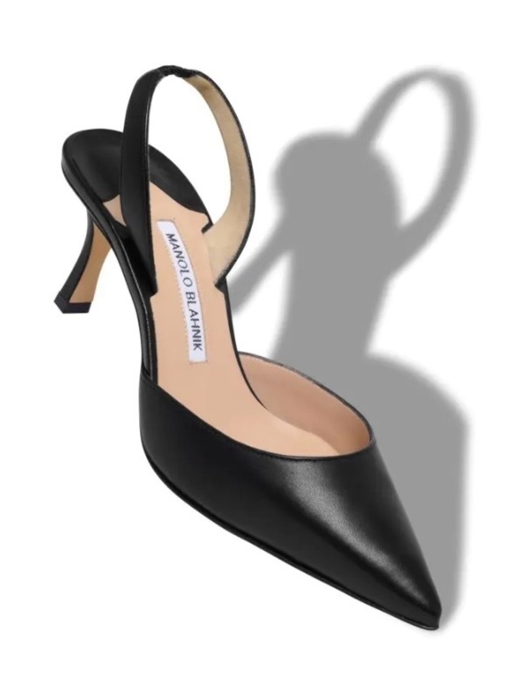 Manolo Blahnik Black Carolyn 70 Leather Slingback Pointed Toe Pumps🔥